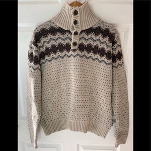 Timberland Men's Sweater Henley Turtleneck Pullover  Buttons Large Fair Isle Tan